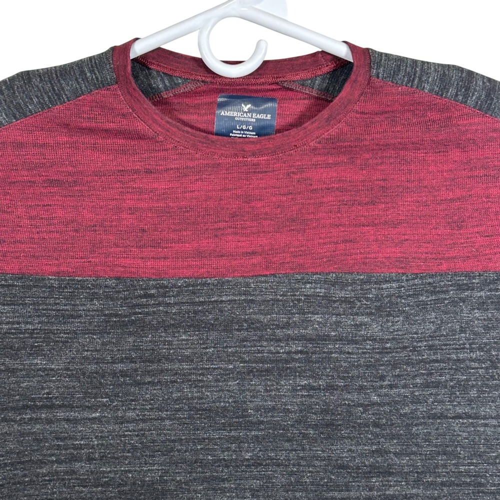 American Eagle Mens‎ Long Sleeve Colorblock Shirt Grey Burgundy Red Large